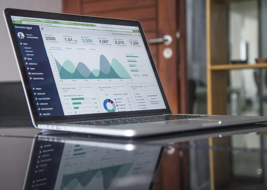 Reviewing growth charts and performance data on a laptop
